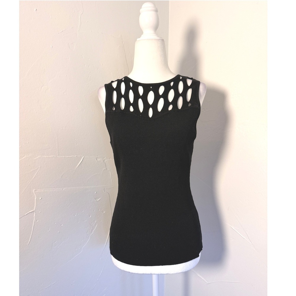 Red by BKE Black Ribbed Lattice Cutout Tank Top Y2K Size M